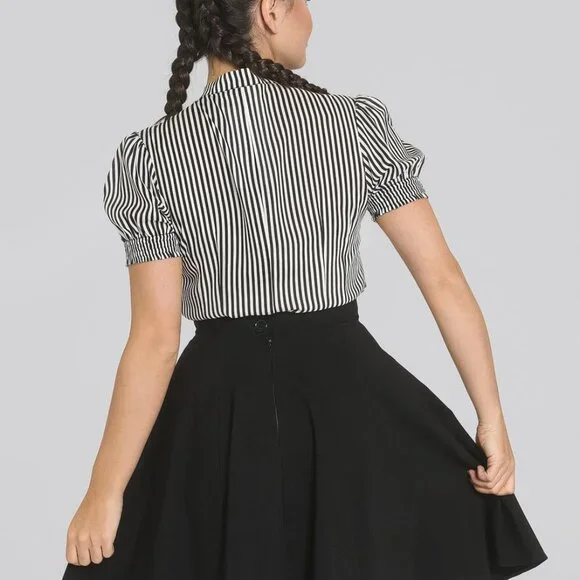 Small Stripe Hell Bunny Humbug Bow Blouse Retro Goth Tim Burton Hot Topic - Picture 2 of 8